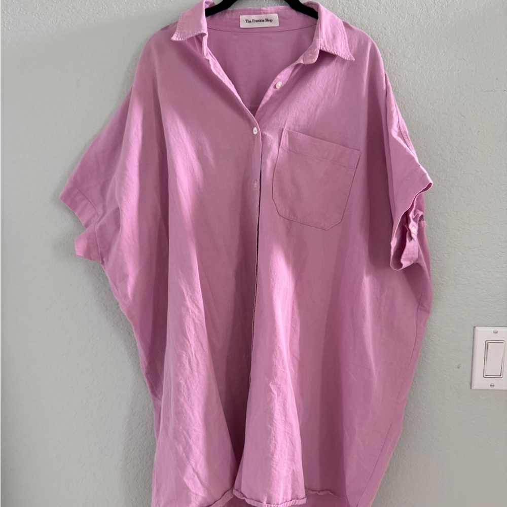 The Frankie Shop Pink Oversized Cotton Shirt Dress – One Size